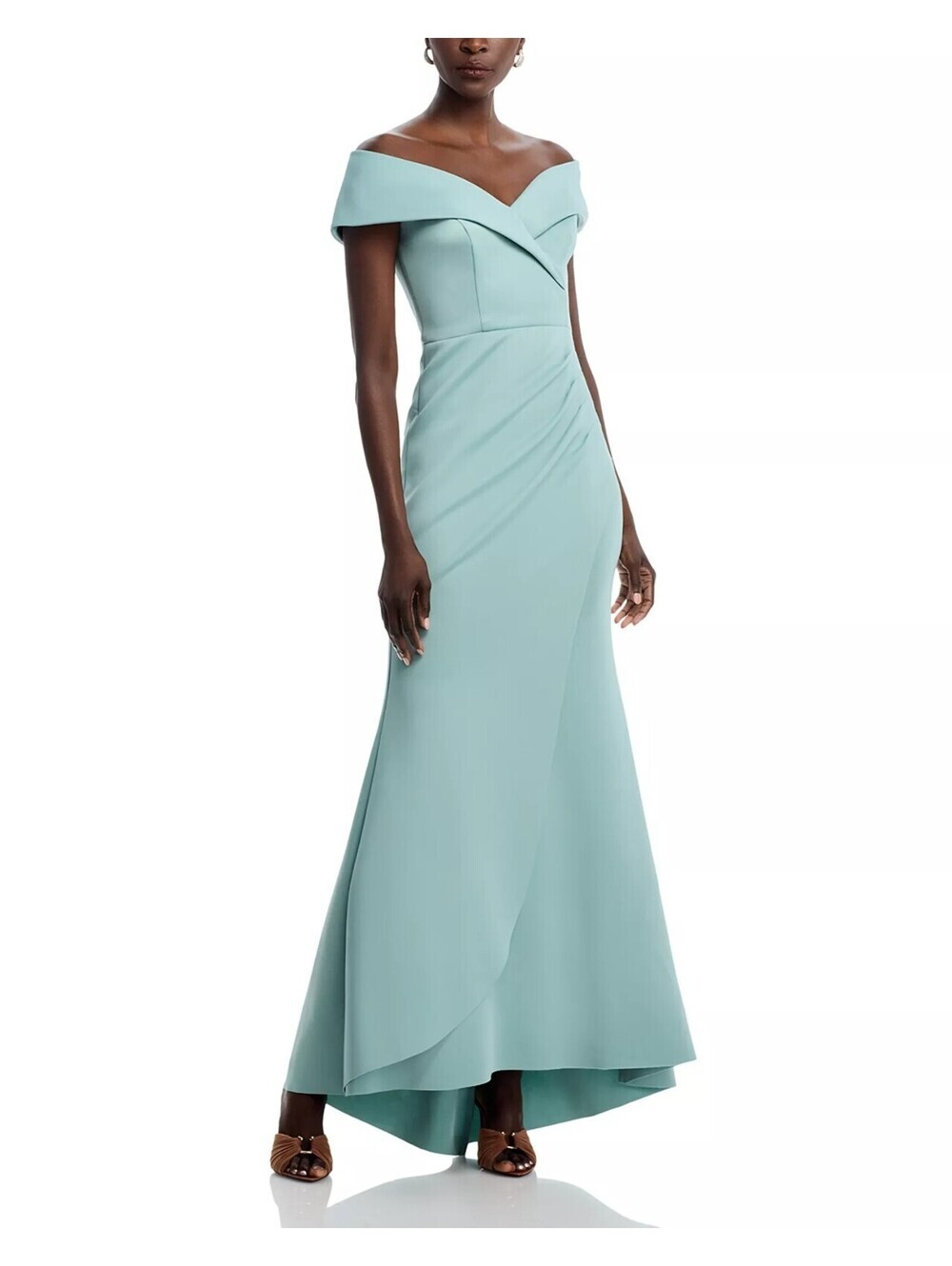 295$ AQUA Off The Shoulder Scuba Dress High Low Crossover Hem Size 4 Green